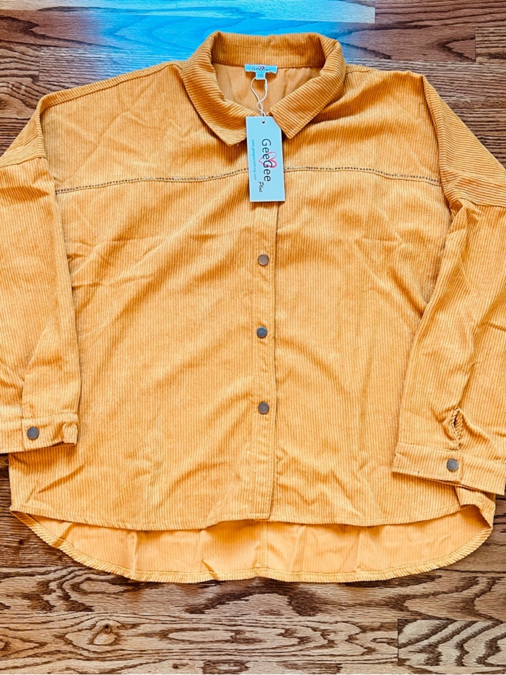 NWT Gee Gee Bling & Fringe Back Snap Front Corduroy Shirt Mustard Yellow Sz 1XL